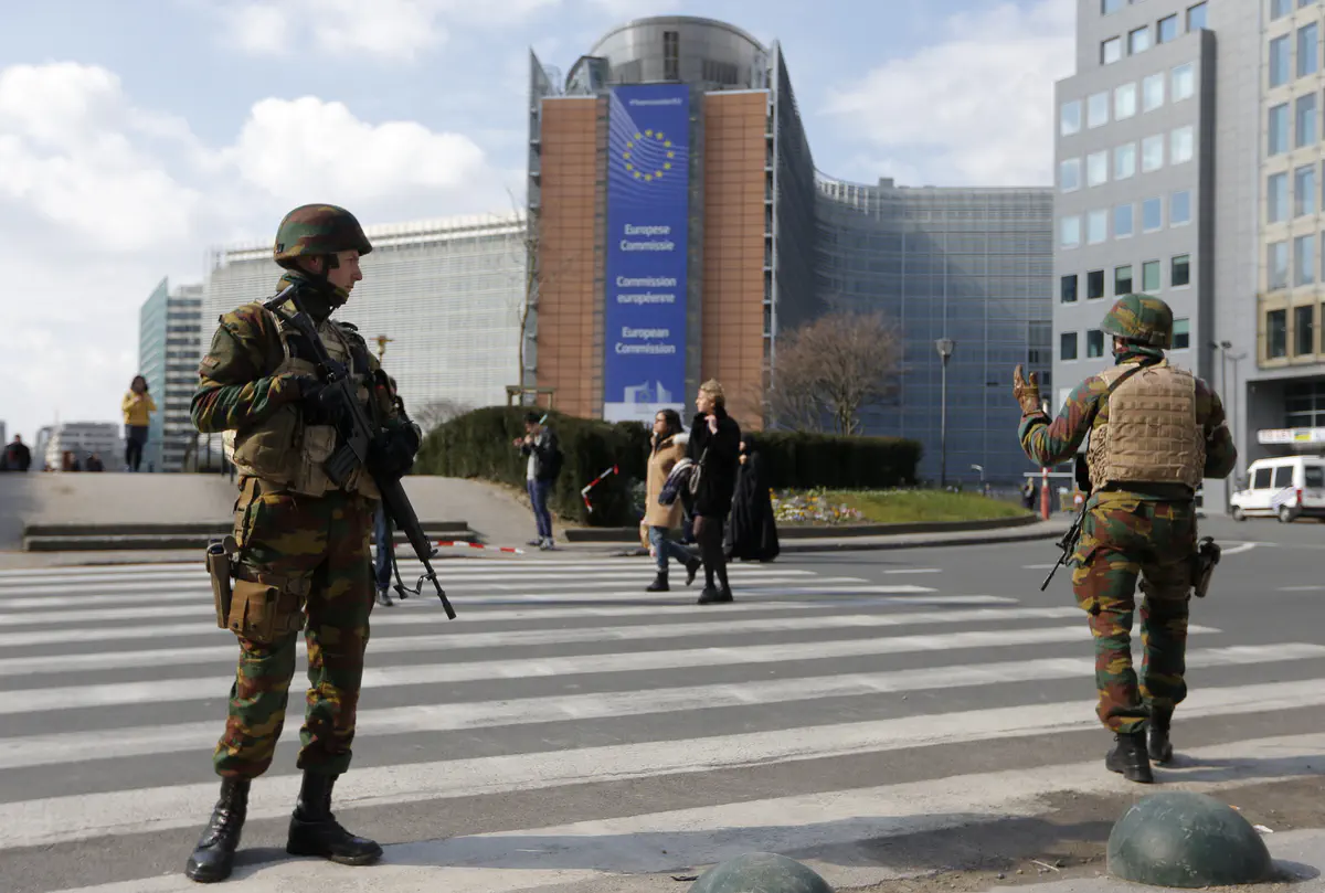 Soldiers guard European Commission in Brussels following bombings