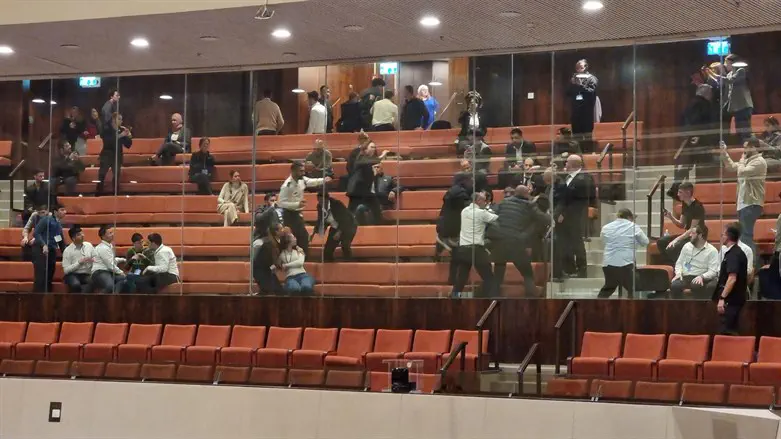 צילום: חזקי ברוך מפגינים התפרעו ודפקו על הזכוכית במליאה
