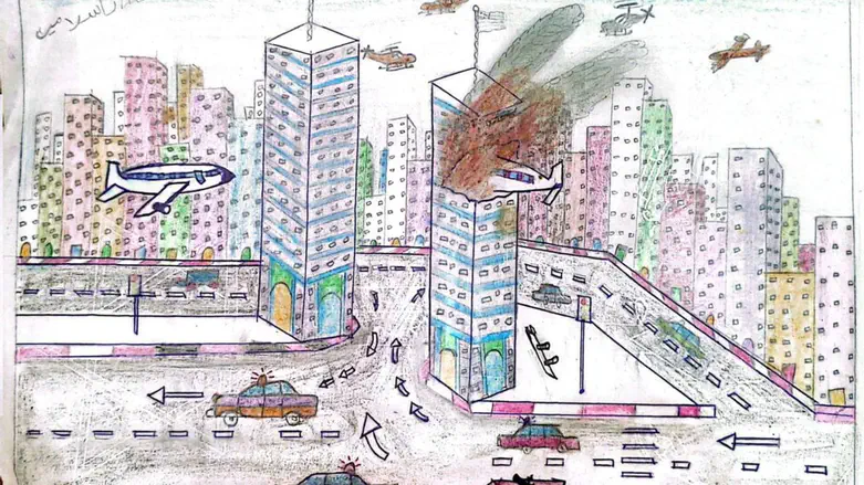 Coloring book in Khan Yunis depicts 9/11 attacks