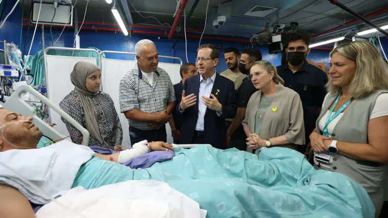 Herzog visits Shamir underground emergency hospital