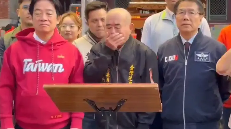 צילום מסך ראש מקדש הקיא על נשיא טאיוואן