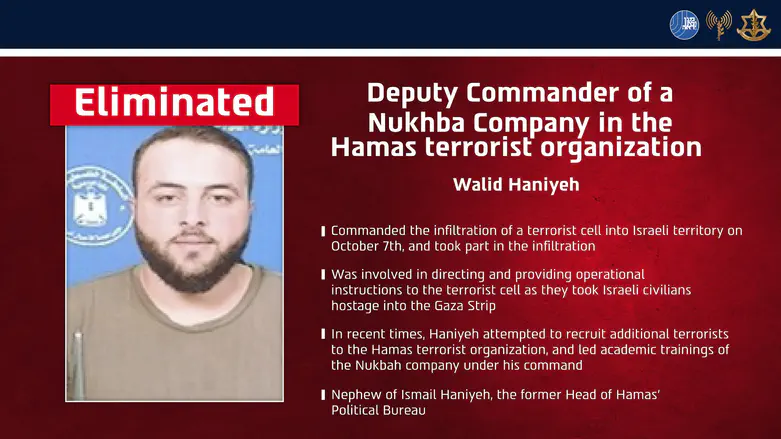 Walid Haniyeh, deputy Nukhba company commander, is eliminated