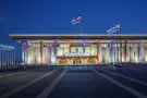Knesset illuminated in the colors of the American flag
