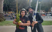 Shaking the 4 species with Chabad