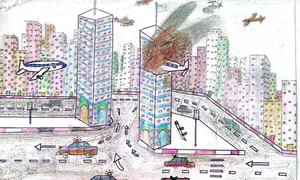 Coloring book in Khan Yunis depicts 9/11 attacks