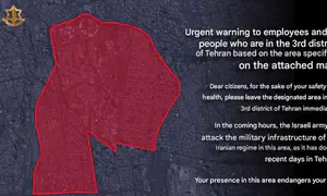 IDF issues evacuation warning for northern Tehran neighborhood