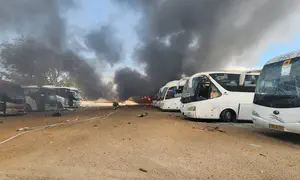 Missile fragment hits bus in central Israel, five lightly hurt