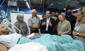 Herzog visits Shamir underground emergency hospital