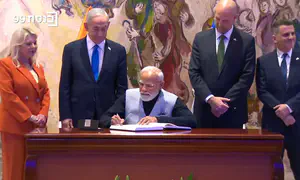 PM Netanyahu and Indian PM Modi at the Knesset
