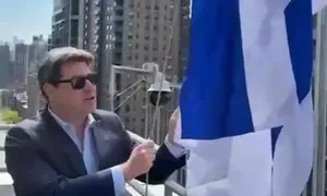 Watch: Ofir Akunis waves Israeli flag in New York