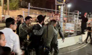 Rioters torch bins, tear down light rail barriers