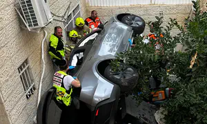נהגת צנחה עם רכבה מגובה לתוך גינה