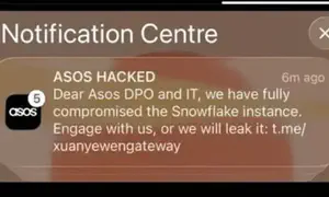 Тревожное сообщение, полученное пользователями ASOS