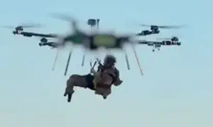 Wounded soldier evacuated from front lines by drone
