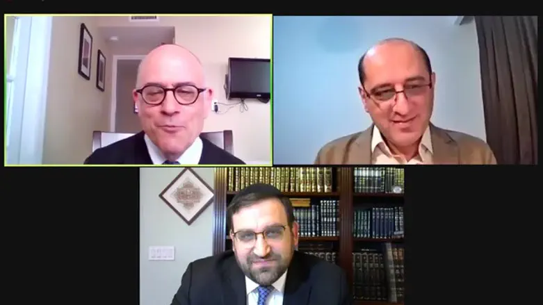 Arash Abaie (top right), Rabbi Schacter (top left), and YU's Rabbi Yaakov Glasser (below).