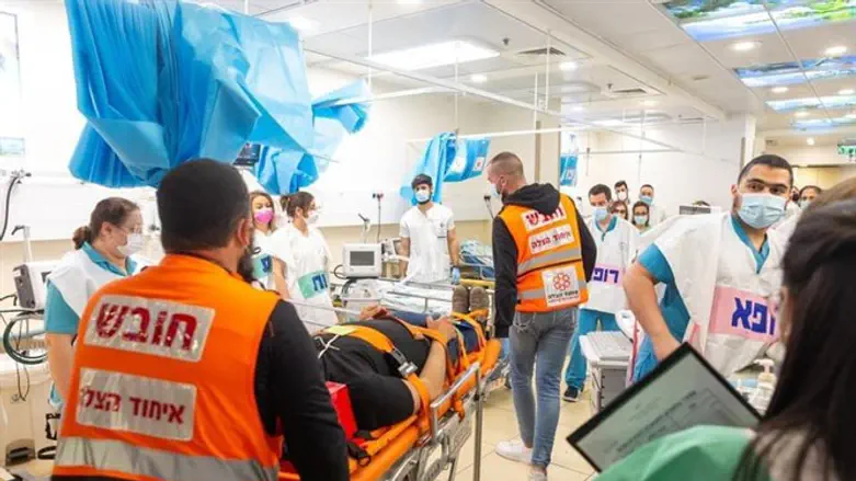 United Hatzalah volunteers work with GMC staff during the drill