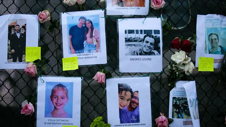Collage of Miami building collapse victims near site of disaster