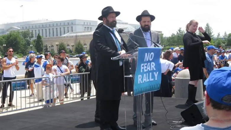 Shlomo Noginski speaks to a rally against antisemitism at the Capitol