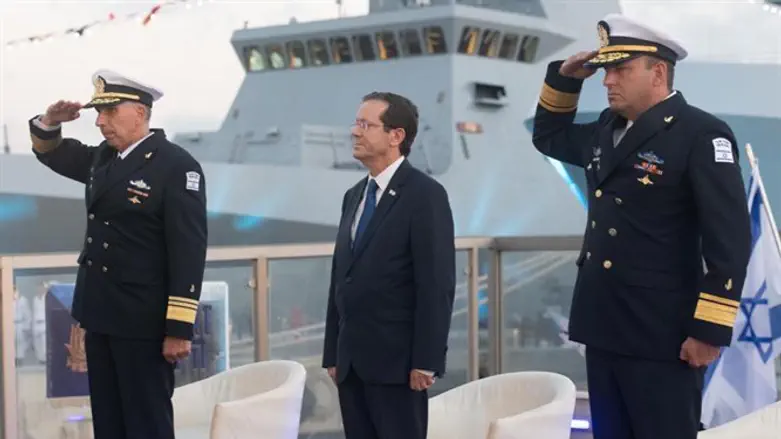 President Herzog at ceremony marking arrival of Sa’ar 6 “Atzmaut” ship