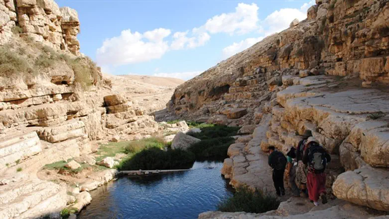 מטיילים בנחל פרת בבנימין
