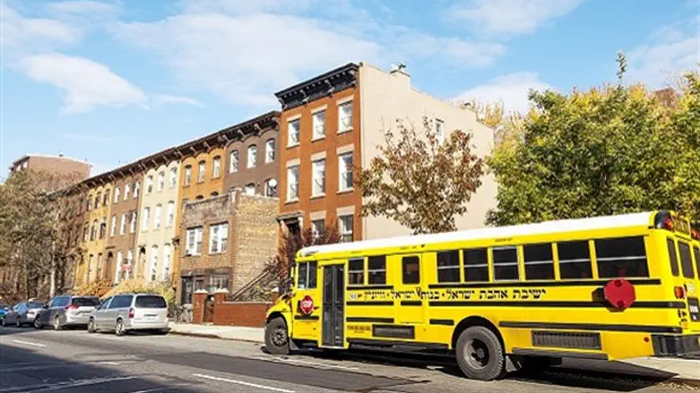 School bus outside of a Jewish school in New York