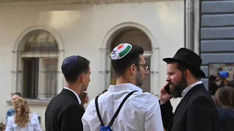Hungarian Jews celebrate the opening of a new synagogue in Budapest on Aug. 27,