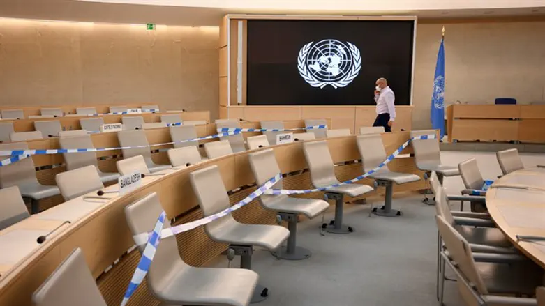 Seats are prepared for a session of the U.N. Human Rights Council in Geneva, Swi