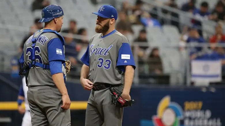 Tyler Herron, right, pitched for Team Israel in the 2017 World Baseball Classic