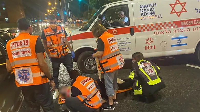 EMTs treat victim in Ra'anana