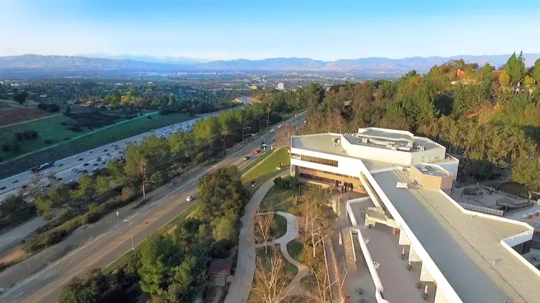 An aerial view of American Jewish University's Sunny & Isadore Familian Campus i
