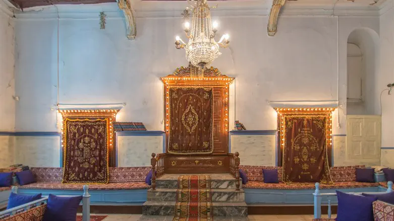The interior of a synagogue in Izmir, Turkey