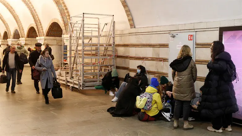 People shelter in subway station after Russia authorizes military op. in Kyiv, U