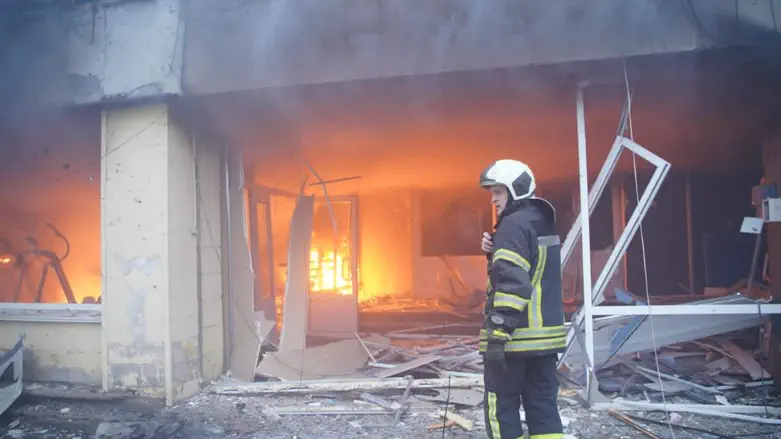 Firefighter at Babyn Yar memorial after Russian strike