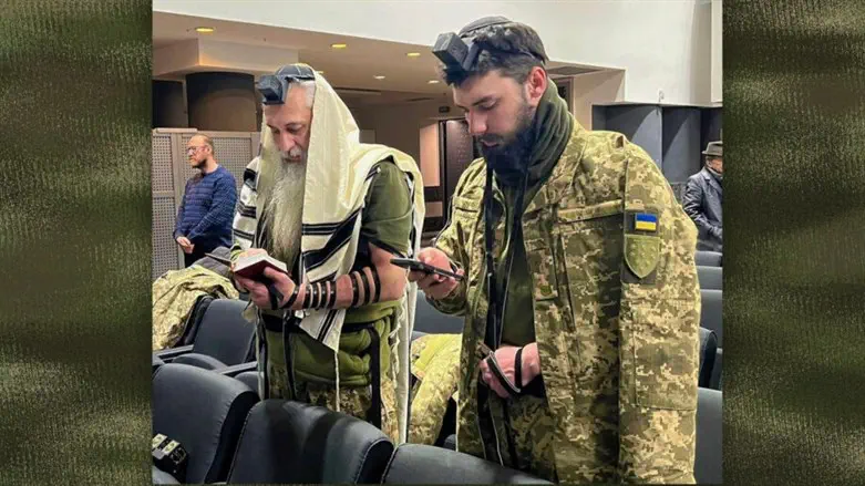 Asher, left, and David Cherkaskyi pray in their Dnipro, Ukraine, synagogue