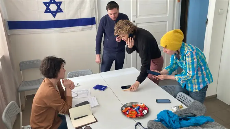 Volunteers work together at a Jewish community crisis center in Warsaw