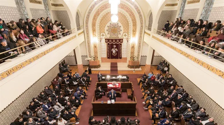 Congregants pray at the synagogue of Porto, Portugal