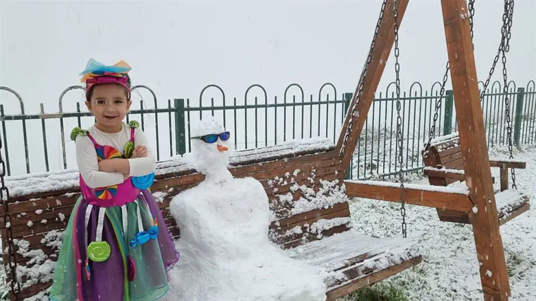 Ready for Purim in the snow of Yitzhar