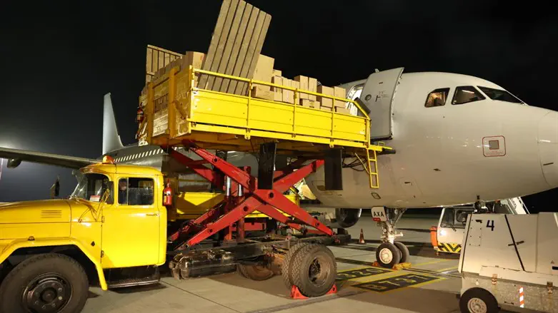 Equipment and medical supplies coming off the plane in Moldova