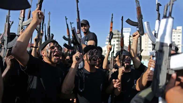 Illustration: Hamas recruits celebrate their graduation, Gaza City