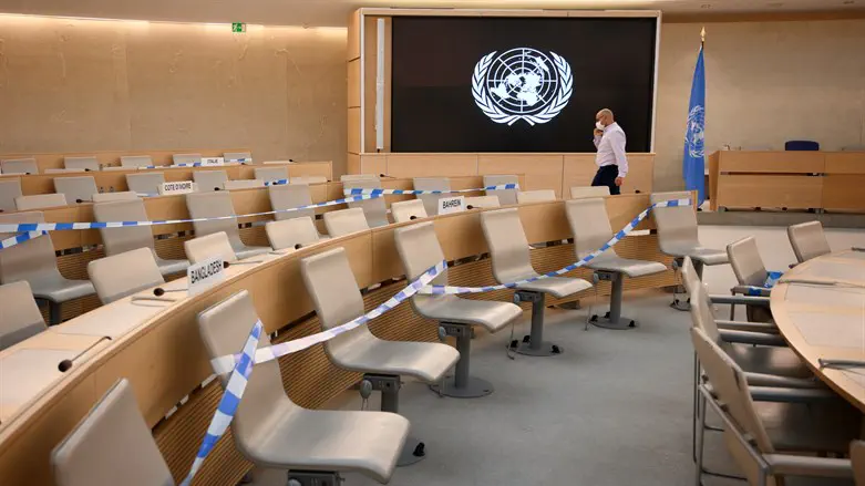 Seats are prepared for a session of the U.N. Human Rights Council in Geneva, Swi