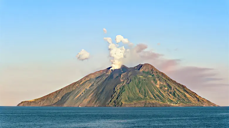 Volcano on the island Stromboli by Tyrrhenian sea in Italy