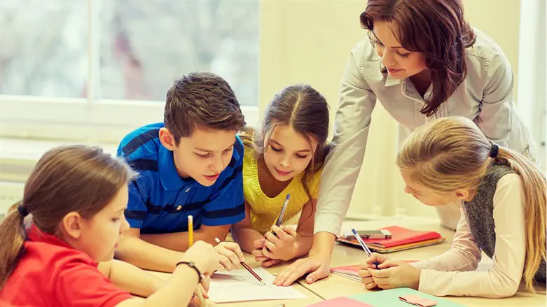 Schoolchildren with teacher