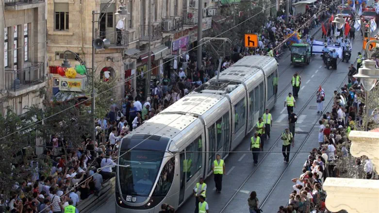 The light rail made its trial run down Jaffa Road durin