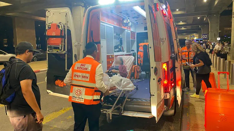 Donia after landing in Israel on the way to the medical facility