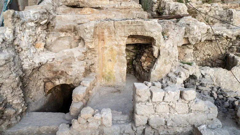 View of the ritual bath (left) and surrounding remains of Herodian-period struct