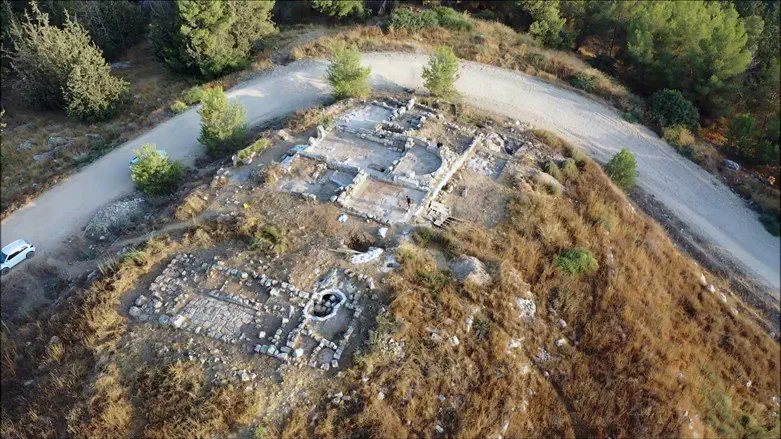 Aerial view of the church complex in the military zone.