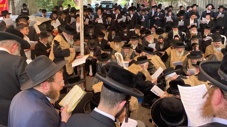 חרדים בעצרת תפילה במתחם הרכבת הקלה