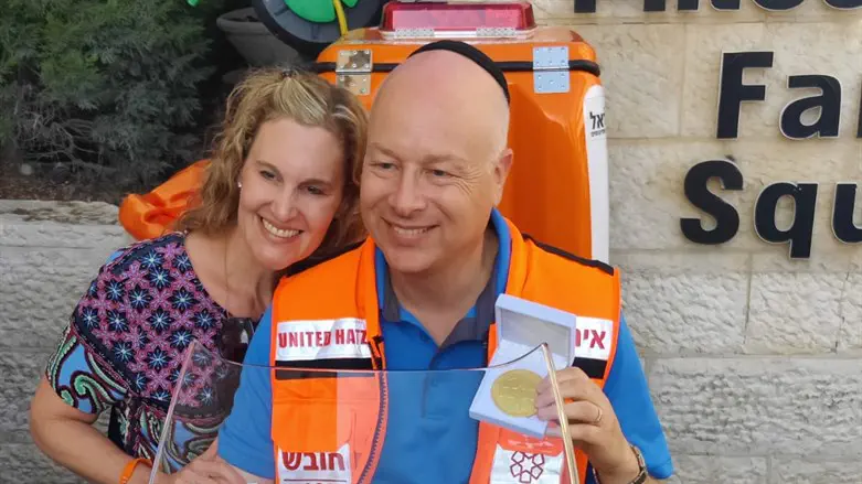 Naomi and Jason Greenblatt at the dedication ceremony with the new ambucycle