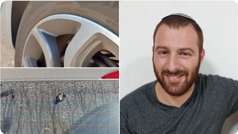 Эльханан Вульф и следы обстрела его автомобиля