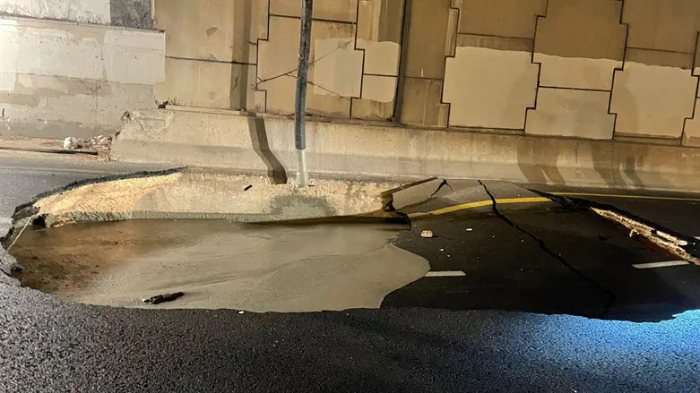Filling a sinkhole with concrete 